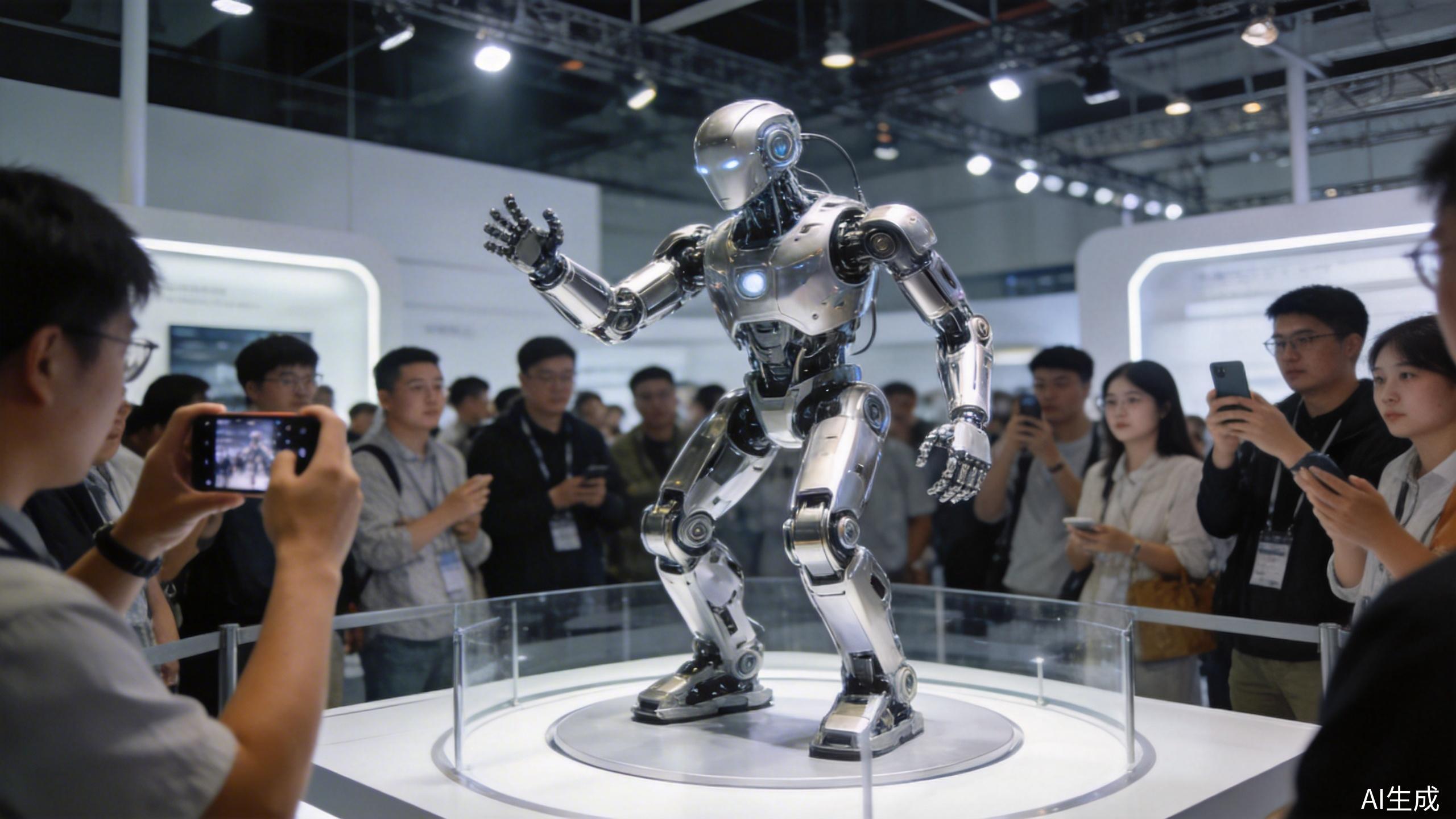 商业展览机器人展示 - 展会现场人群围观